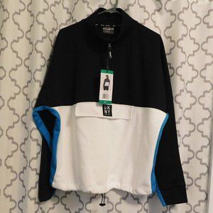 DKNY Black, White & Turquoise Half Zip Sweatshirt - XL (NWT)